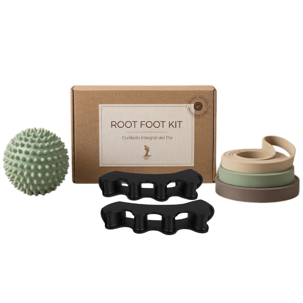 Kit RootFoot completo — separadores de dedos, ligas para estirar los pies y bola de masajes