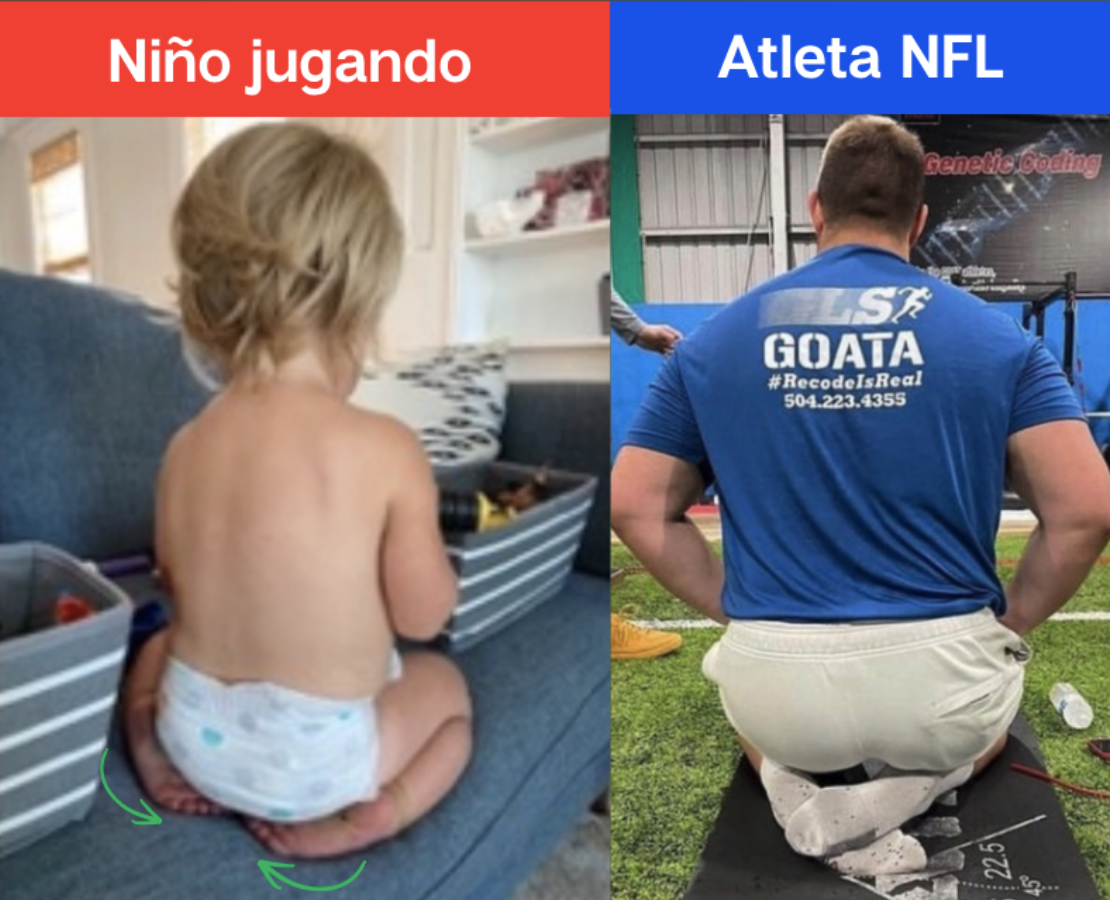 Comparación de postura natural entre un niño y un atleta profesional